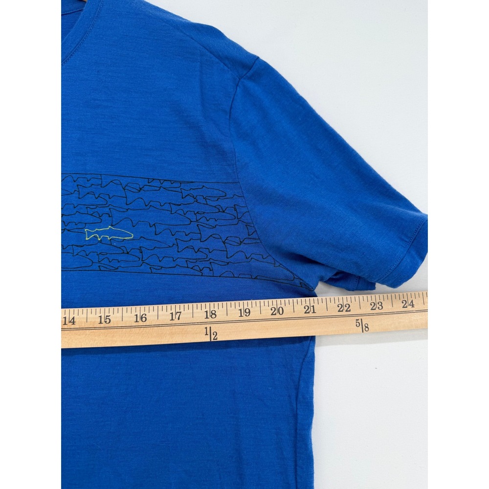 Icebreaker Mens Merino Wool Graphic T-Shirt Blue Fish Print Short Sleeve L - Picture 7 of 10